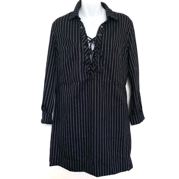 Forever 21 Black White Striped Lace Up Tie Dress - Picture 1 of 4